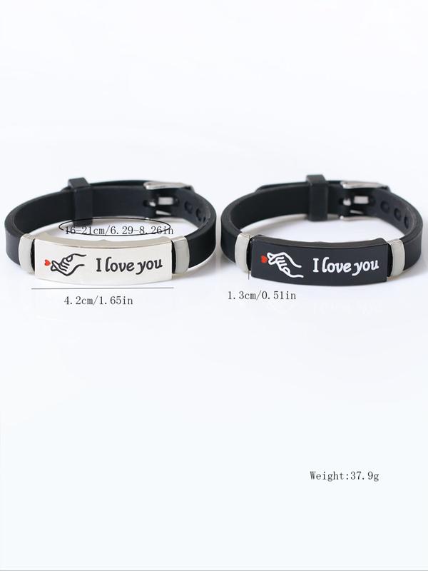 Couple Luminous Silicone Bracelet, Cute Heart & Letters Pattern Bracelet for Women & Men, Fashion Accessories for Party, Daily Clothing Decor