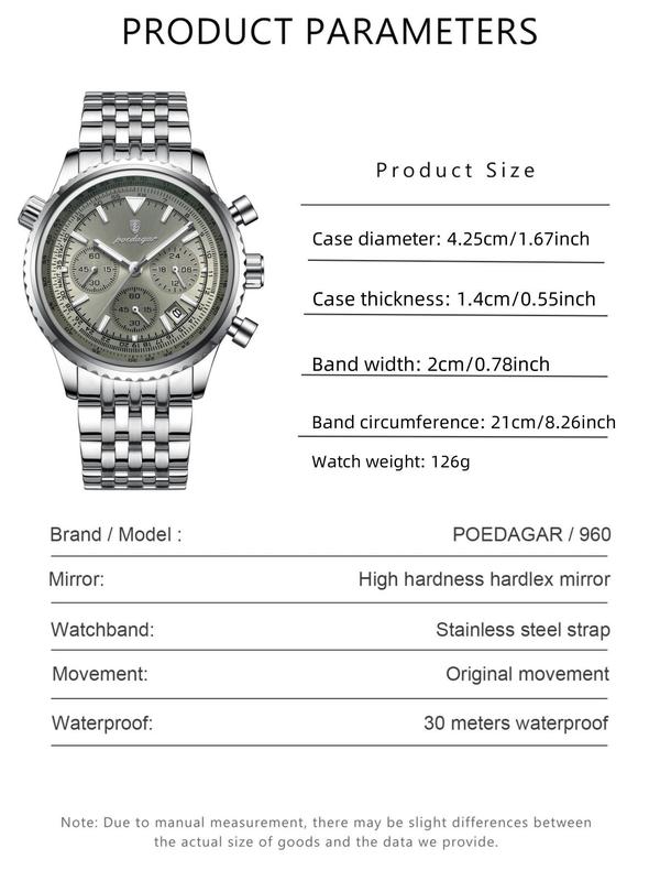 Men's Business Fashion Round Dial Luxury Analog Quartz Watch, Waterproof Luminous Date Chronograph Watch, Stainless Steel Watch for Men Gifts, with Box