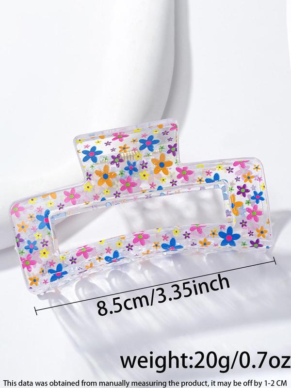 Women's Cute Colorful Flower Pattern Hair Claw, Fashionable Hair Claw Clip for Women & Girls Back To School, Trendy All-match Hair Accessories for Hairstyle Decor