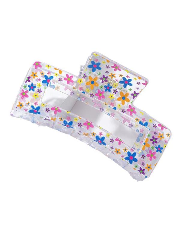 Women's Cute Colorful Flower Pattern Hair Claw, Fashionable Hair Claw Clip for Women & Girls Back To School, Trendy All-match Hair Accessories for Hairstyle Decor