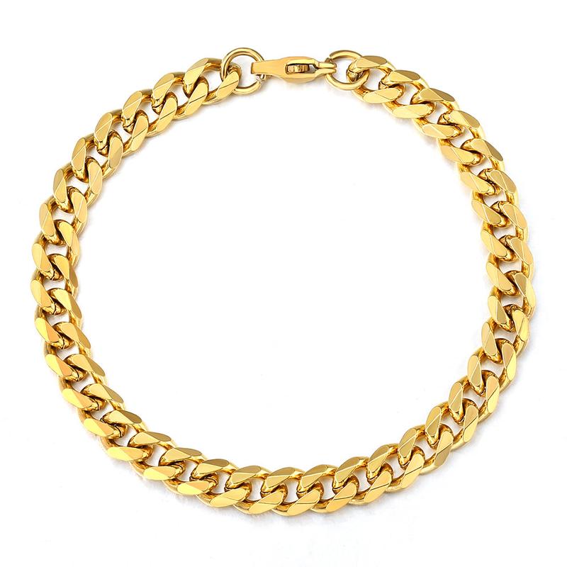 Hermah 3 5 7mm Jewelry Set Gold Plated Stainless Steel Curb Chain Necklace Bracelet 8-24