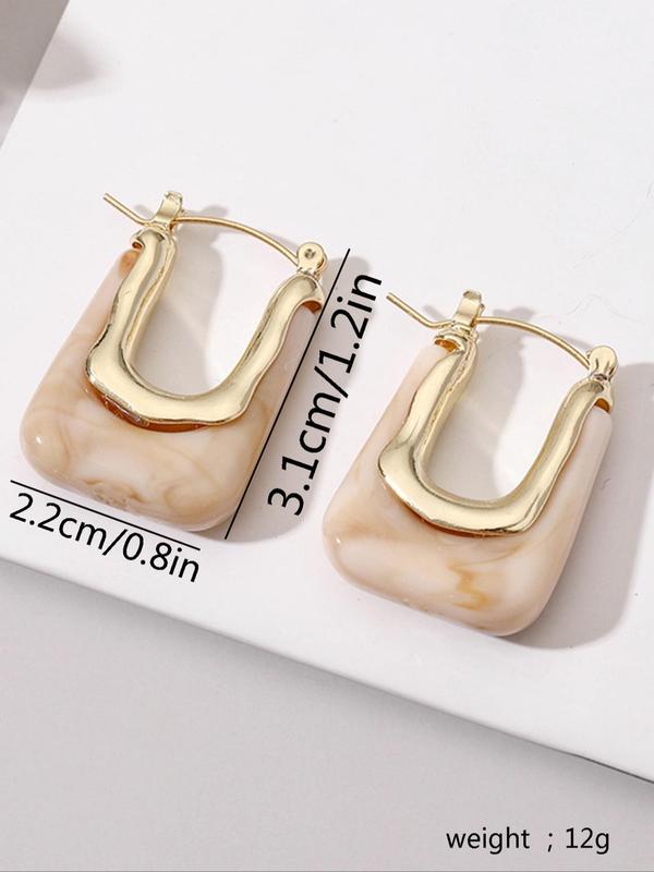 Simple Fall Hollow Out U Shape Vintage Hoop Earrings for Women, 2024 New Trendy Resin Hoop Ear Piercing Jewelry, Ideal Fashion Jewelry Gift for Women, Cute Women Accessories