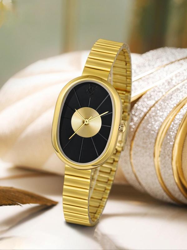 Women's Elegant Oval Dial Quartz Watch, Fashionable Watch for Women & Girls, Trendy All-match & Exquisite Watch for Birthday Gift without Box