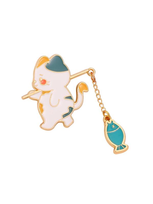 Cute Cartoon Fishing Cat Design Brooch Pin, Clothes Accessories for Women & Men, Kawaii Enamel Pin Suitable for Bag, Backpack, Scarf, Fixed Buckle Alloy Jewelry for Gift