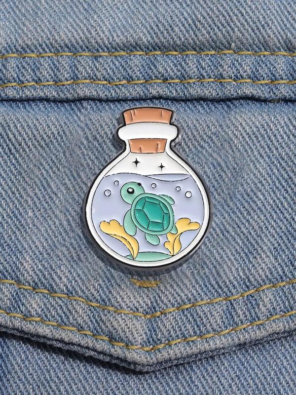 Bottle Shaped Brooch with Cute Turtle Decor, Fashion Alloy Brooch for Daily Use, Suitable for Backpacks, Jeans, Scarves, Hats Decoration Fixed Buckle, Unisex Casual Alloy Brooch