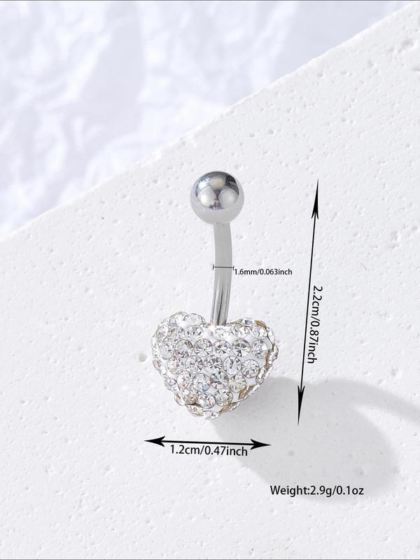 Women's Casual Trendy Heart Design Belly Ring,  Rhinestone Decor Body Matching Jewelry for Evening Party, Classic Fashion Accessories for Daily Wear