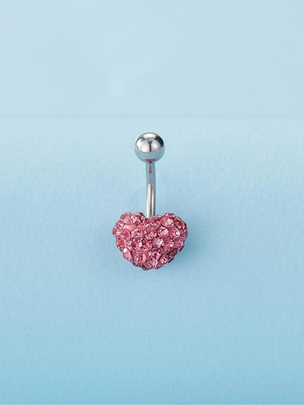 Women's Casual Trendy Heart Design Belly Ring,  Rhinestone Decor Body Matching Jewelry for Evening Party, Classic Fashion Accessories for Daily Wear