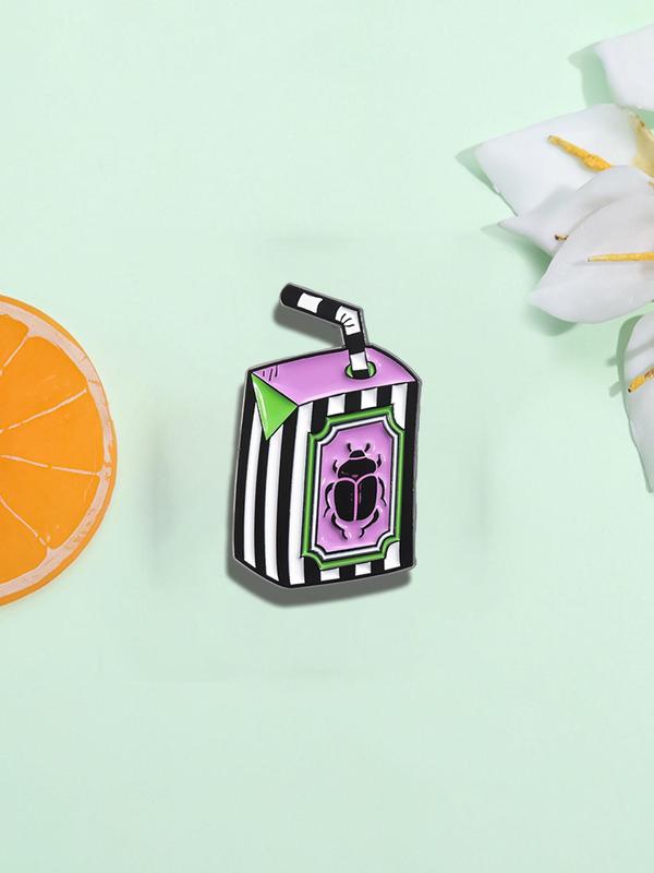 Cute Cartoon Beverage Box Design Brooch, Fashion Alloy Badge for Women & Men, Clothes Accessories for Party, Daily Clothing Decor