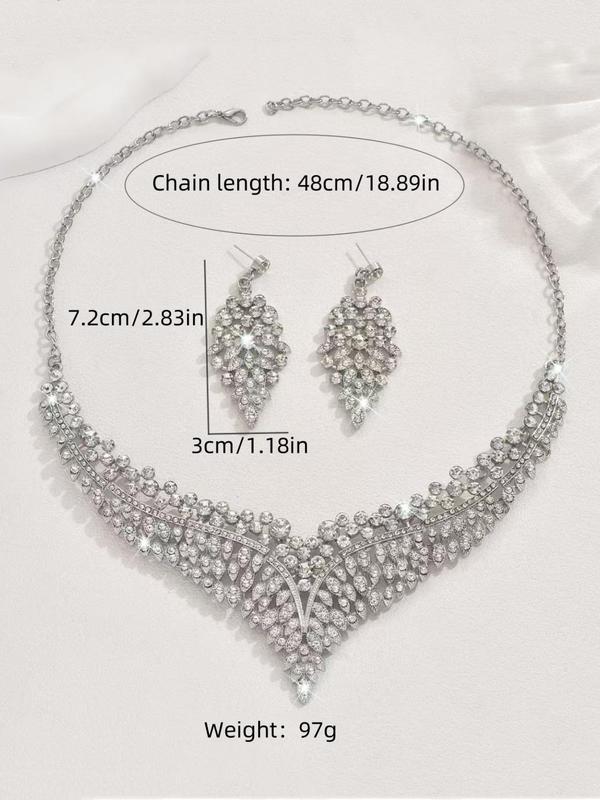 Women's Elegant Rhinestone Decorated Jewelry Set, Exquisite Trendy Pendant Necklace & Dangle Earrings, Chic Jewelry Set for Party & Wedding Decor