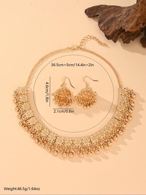 Boho Style Hollow Out Flower Design Necklace & Earrings, Fashion Jewelry for Party, Daily Clothing Decor, Trendy All-match & Exquisite Jewelry for Gift