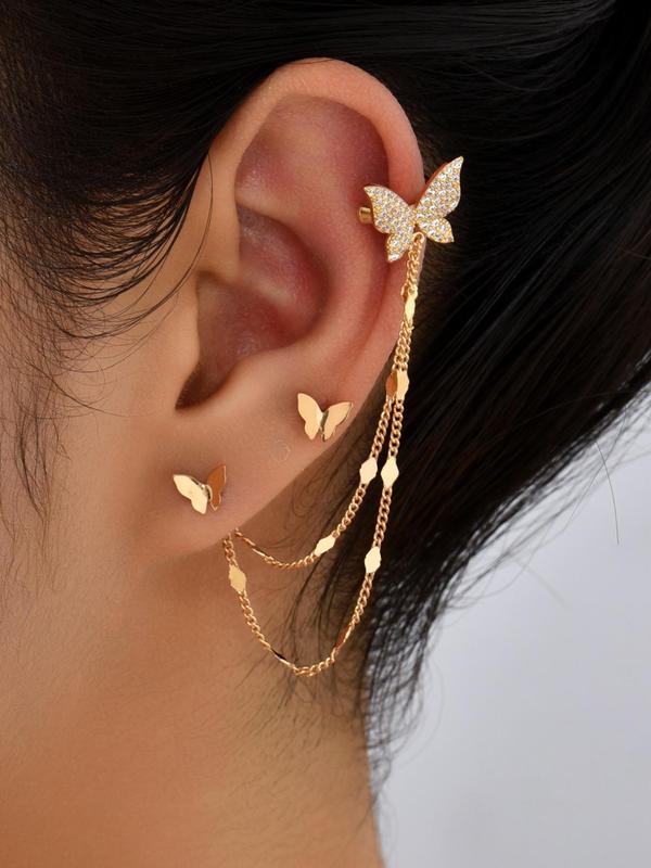 Fashion Tassel Design Dangle Earrings, Butterfly Design Stud Earrings, Casual Jewelry for Women