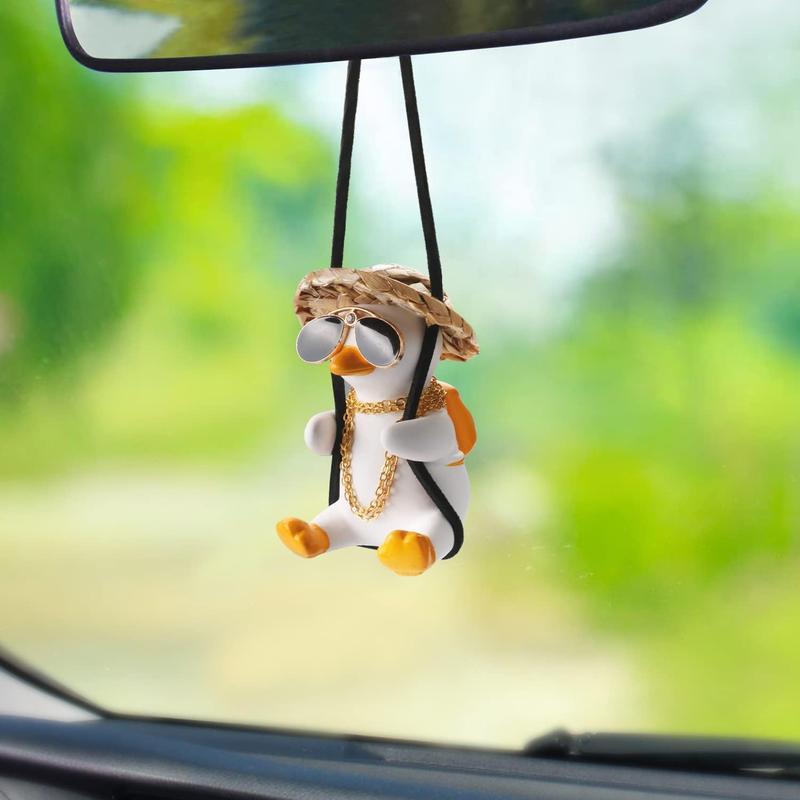 Cool Swinging Duck Car Hanging Ornament Cute Car Decor Rear View Mirror Accessories Interior for Women Men Teens Truck Rearview Christmas Tree Decorations Things Funny Xmas Gifts for Dad Mom Girls