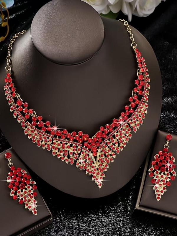 Women's Elegant Rhinestone Decorated Jewelry Set, Exquisite Trendy Pendant Necklace & Dangle Earrings, Chic Jewelry Set for Party & Wedding Decor