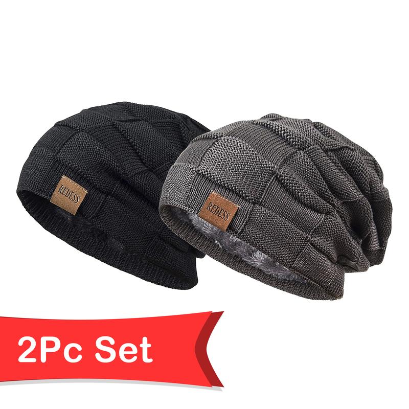 2PCS Beanie Hat for Men and Women Winter Warm Hats Knit Slouchy Thick Skull Cap warm hat winter hat