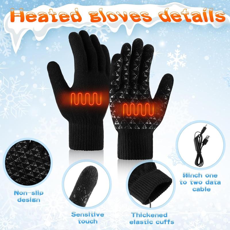 3 count USB Heated Hat Scarf Gloves Set Heated Gloves for Men Women Black Heated Beanie Winter Heating Scarf Touchscreen Gloves for Outdoor Sports Cycling Skiing Camping Winter Gift