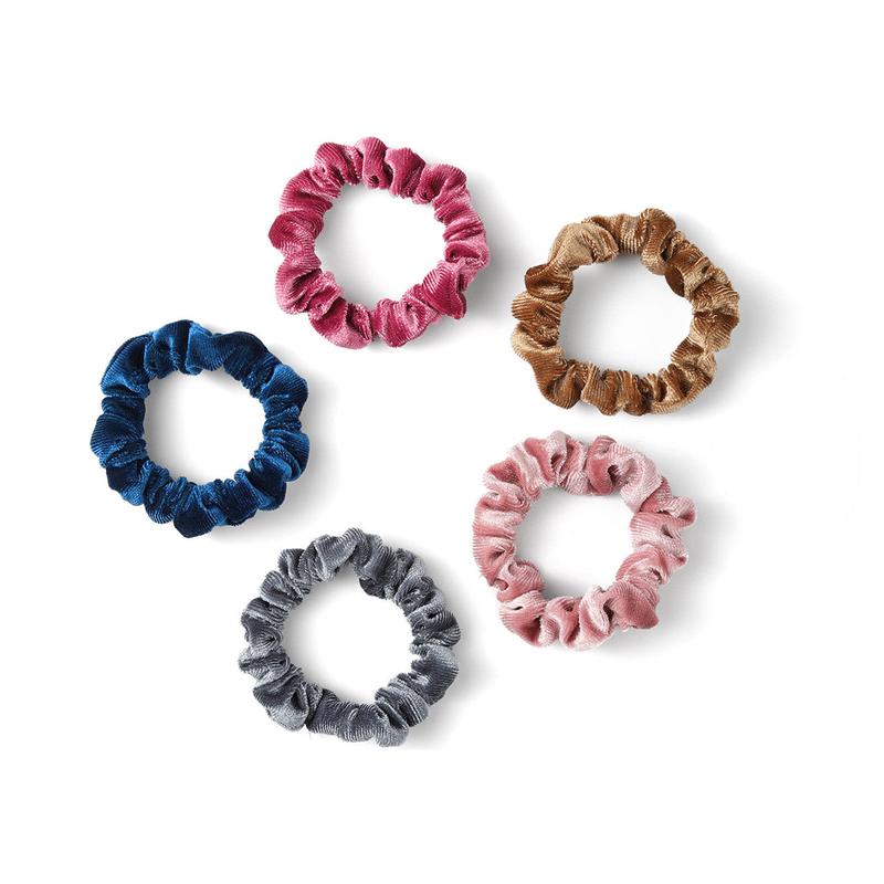 5 Pack Shiny Velvet-feel Scrunchie Set