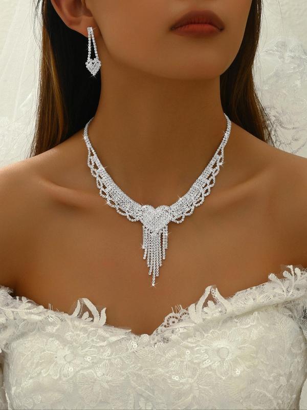 2024 New Style Rhinestone Decorated Jewelry Set, Luxury Elegant Wedding Bridal Jewelry Set, Including Dangle Earrings, Pendant Necklace, Ring & Bracelet