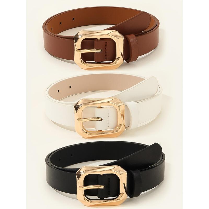 3pcs Gold Tone Square Buckle Everyday Dressy Waist Belt For Women's Clothes, Jeans And Dresses Casual Christmas