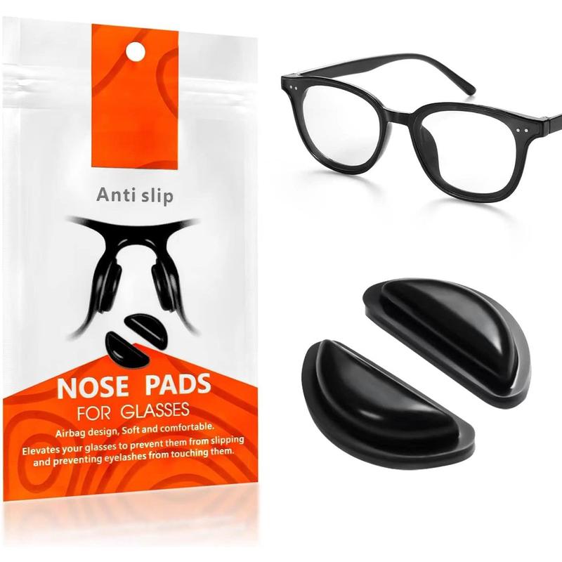 Eyeglass Nose Pads, Soft Silicone Adhesive Glasses Nose Pad, Anti-Slip Heighten Air Chamber Nose Pads for Full Plastic Frames, 10 Pairs (Black)