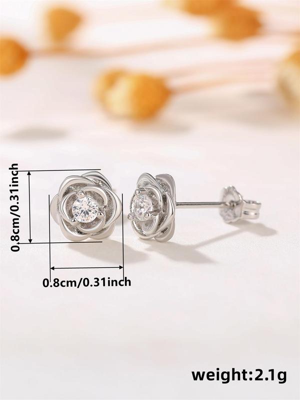 Flower Design Stud Earrings (1 Pair), Rhinestone Decor Stud Earrings for Women for Party, Daily Clothing Decor, Trendy Wedding Anniversary Party Jewelry Gift