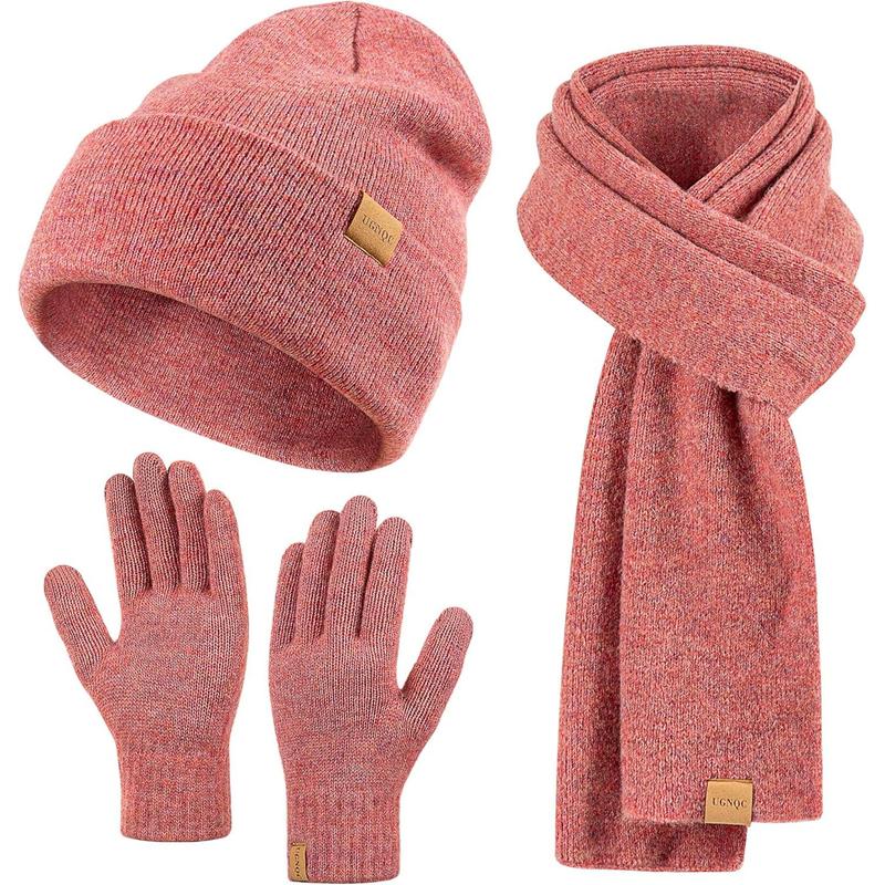 Womens Beanie Winter Hat Touchscreen Gloves Scarf Set Fleece Lined Skull Caps Long Scarf Neck Warmer for Women Men