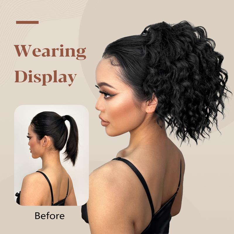 AISI HAIR Wavy Curly Drawstring Ponytail Extension for Women Soft Natural Synthetic Hairpiece Thick For Daily Use fluffy hairpiece