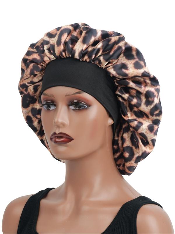 Leopard Print Wide Band Sleep Bonnet, Soft Smooth Touch Hair Protect Sleep Cap Bonnet with Soft Wrap Band, Fashion Accessories for Women