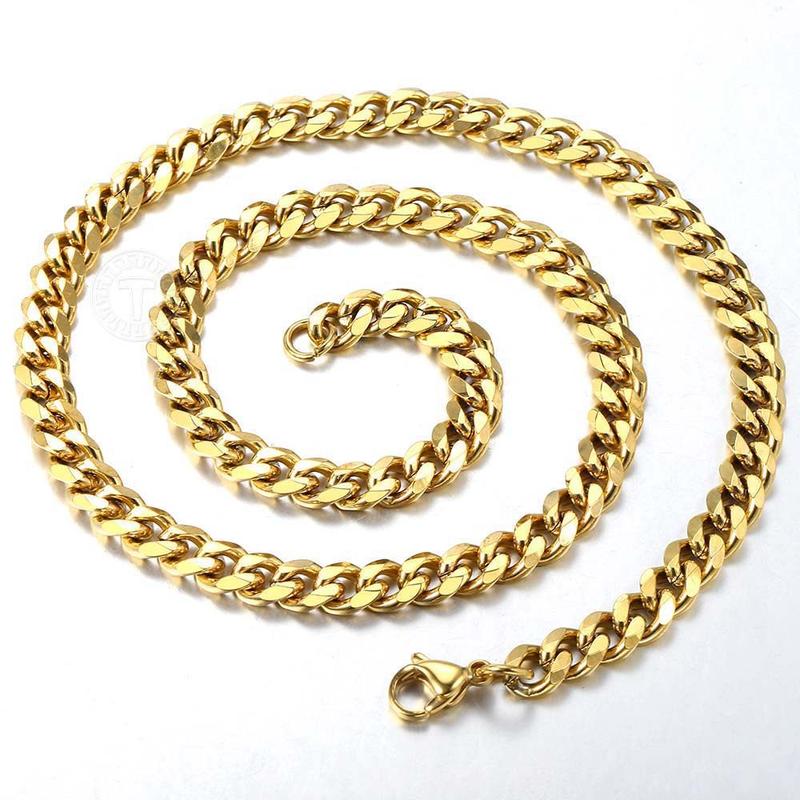 Hermah 3 5 7mm Jewelry Set Gold Plated Stainless Steel Curb Chain Necklace Bracelet 8-24