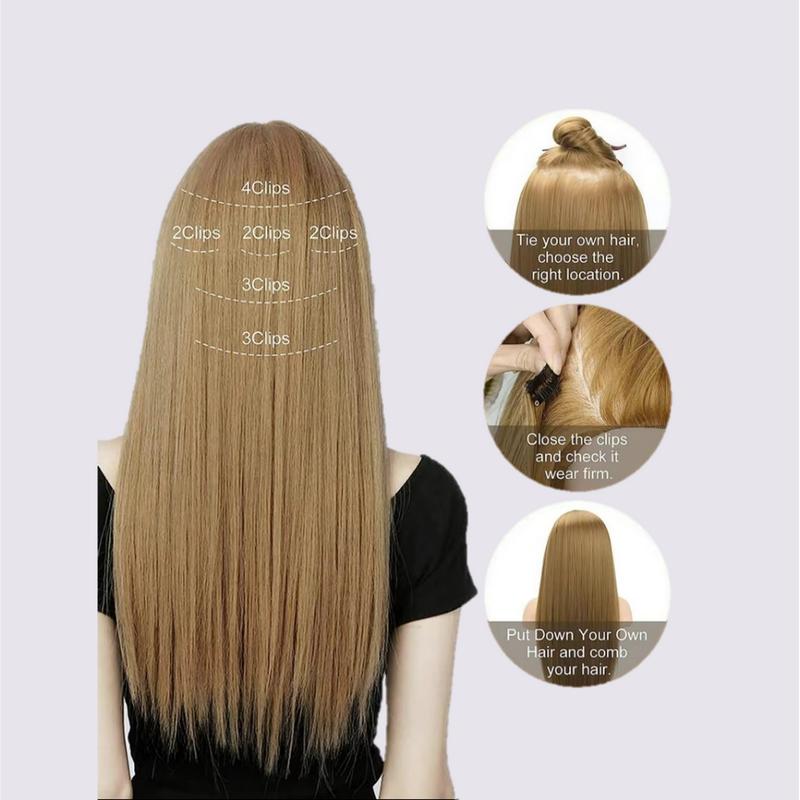 Enchanted Hair Clip in Hair Extensions for Women Long Straight hair Extension Full Head Synthetic Hair Extension Hairpieces, 24 inch 6 PCS Hairpieces for Women Feel Like Human Hair, Striking Natural Fluffy Invisible Seamless Natural Hairpieces