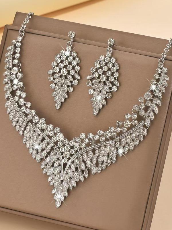 Women's Elegant Rhinestone Decorated Jewelry Set, Exquisite Trendy Pendant Necklace & Dangle Earrings, Chic Jewelry Set for Party & Wedding Decor