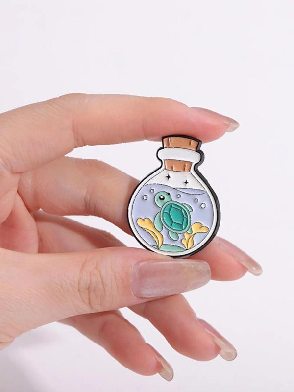 Bottle Shaped Brooch with Cute Turtle Decor, Fashion Alloy Brooch for Daily Use, Suitable for Backpacks, Jeans, Scarves, Hats Decoration Fixed Buckle, Unisex Casual Alloy Brooch