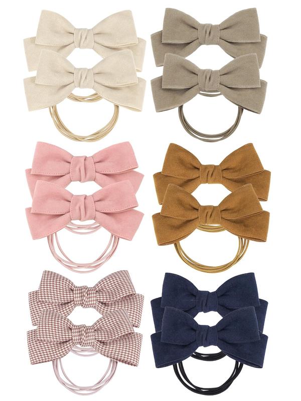 Minimalist Bow Design Hair Ties, 12pcs set Cute Bow Decor Hair Ties, Plain Polyester Hair Ties, Fashion Hair Accessories for Girls & Women