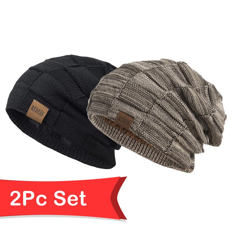 2PCS Beanie Hat for Men and Women Winter Warm Hats Knit Slouchy Thick Skull Cap warm hat winter hat