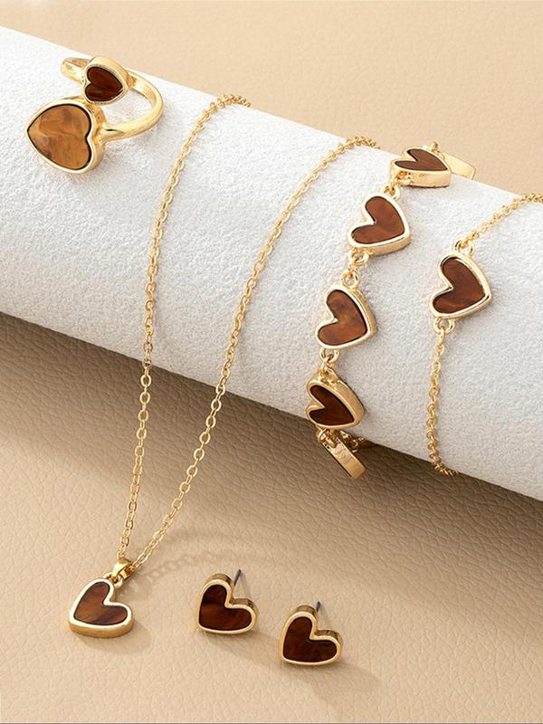 Women's Elegant Heart Design Jewelry Set, Fashion Jewelry for Party, Daily Clothing Decor, Trendy All-match & Exquisite Jewelry for Birthday Gift