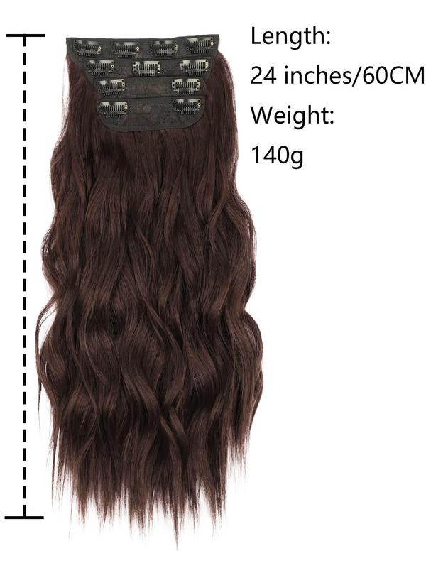 24 Inch Long Wavy Clip-in Hair Extensions, Striking Natural Fluffy Hair Pieces, Synthetic Hair Extensions for Women & Girls for Hairstyle Ideas