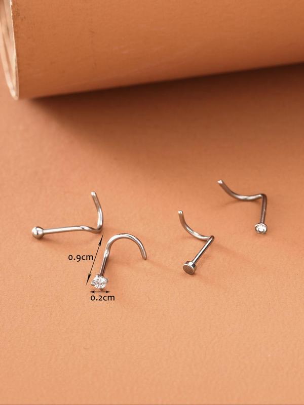 Rhinestone Decorated Nose Studs, Stainless Steel Nose Rings, Body Jewelry for Women & Girls, Trendy All-match & Exquisite Jewelry for Birthday Gift