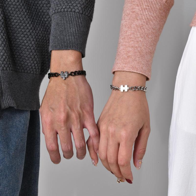 Puzzle Couples Matching Bracelets Heart Stainless Steel Relationship Bracelets Touch Bracelets Friendship Bracelets for Women Men Jewelry Gift