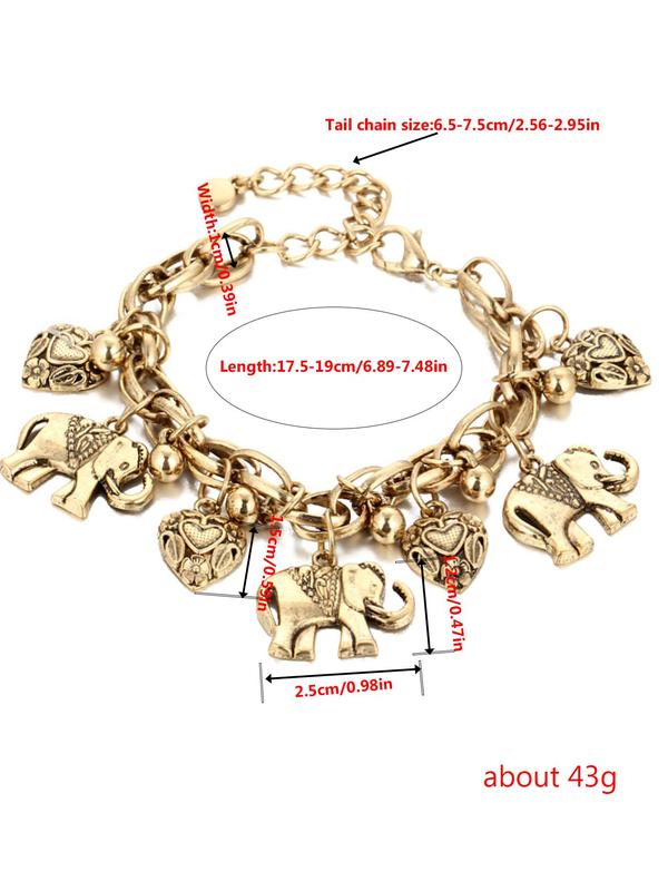 Vintage Elephant & Heart Charm Design Anklet for Women, Casual Adjustable Anklet for Party, Daily Clothing Decor, Trendy All-match & Exquisite Jewelry for Birthday Gift