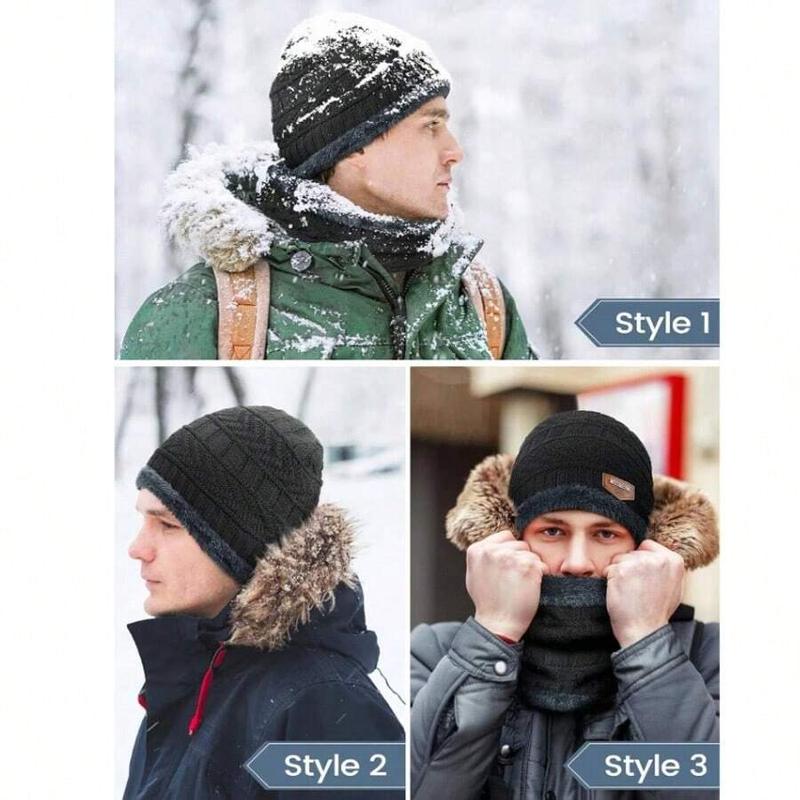 5 Pc Men's Solid Color Winter Warm Integrated Knitted Hat Scarf Glove Winter Warm Socks, Soft Comfortable Windproof Cycling Ear Protection Warm Hat Women's Winter Warm Thickened Knitted Hat Scarf Set, Women Men Couple Winter New Year Presents