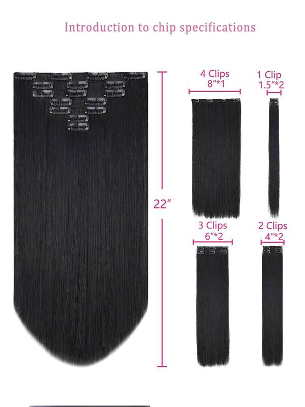 22 Inch Long Straight Clip-in Hair Extensions, Gorgeous Fluffy Hair Pieces for Women, Synthetic Hair Extensions for Party, Daily Use