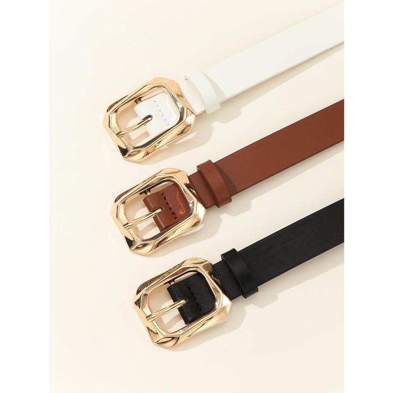 3pcs Gold Tone Square Buckle Everyday Dressy Waist Belt For Women's Clothes, Jeans And Dresses Casual Christmas