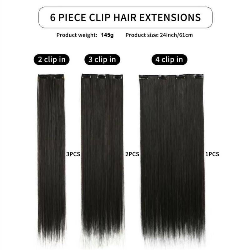 Enchanted Hair Clip in Hair Extensions for Women Long Straight hair Extension Full Head Synthetic Hair Extension Hairpieces, 24 inch 6 PCS Hairpieces for Women Feel Like Human Hair, Striking Natural Fluffy Invisible Seamless Natural Hairpieces