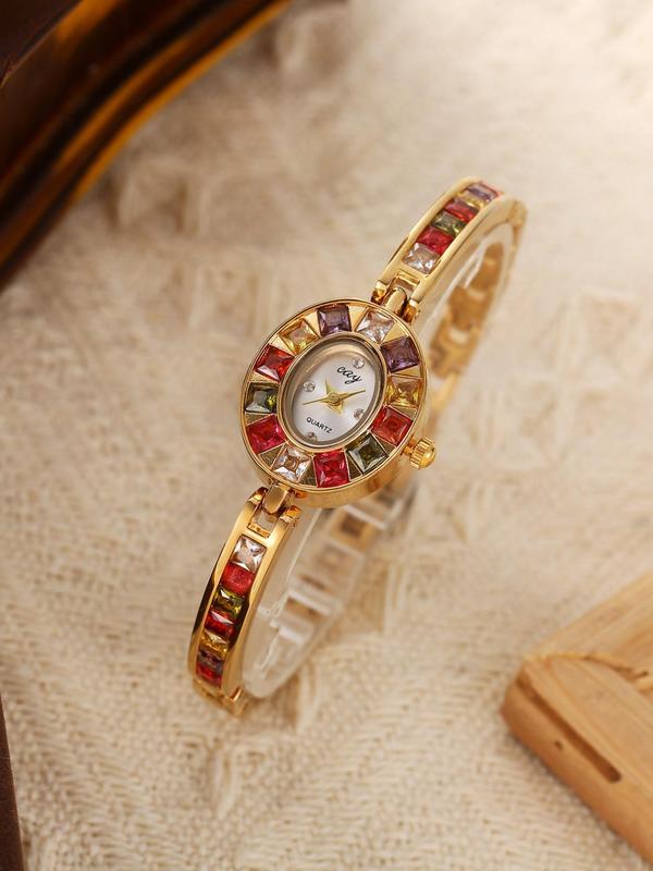 Women's Elegant Rhinestone Decorated Quartz Watch, Exquisite Trendy Wristwatch, Fashionable Watch for Women As Gift without Box