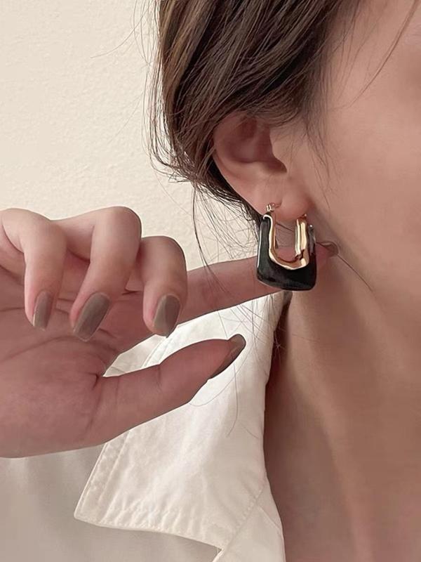 Simple Fall Hollow Out U Shape Vintage Hoop Earrings for Women, 2024 New Trendy Resin Hoop Ear Piercing Jewelry, Ideal Fashion Jewelry Gift for Women, Cute Women Accessories