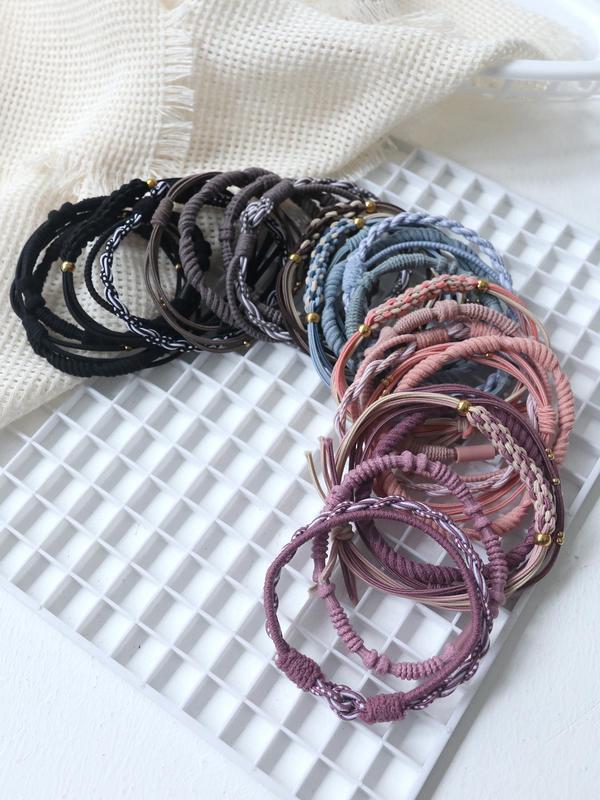 Boho Style Beaded Decor Hair Tie (25pcs), High Stretch Ponytail Holder, Casual Versatile Hair Accessories for Women & Girls