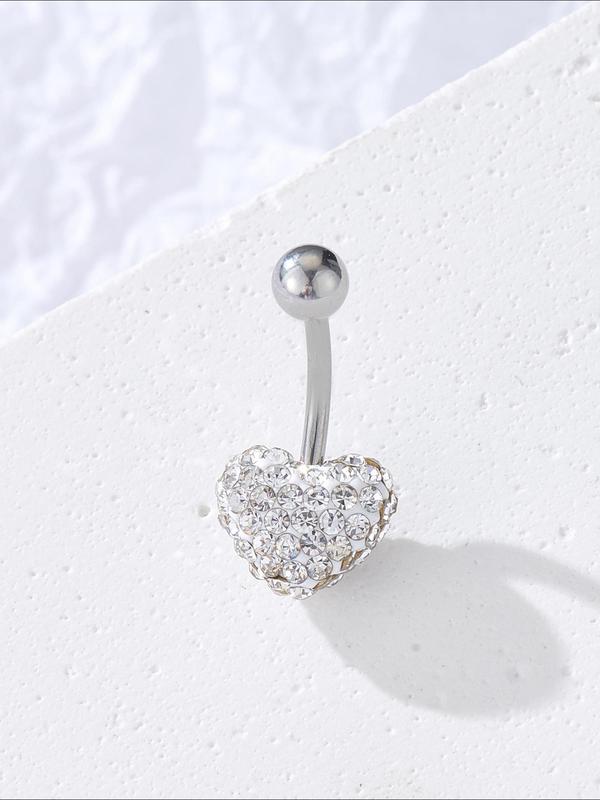 Women's Casual Trendy Heart Design Belly Ring,  Rhinestone Decor Body Matching Jewelry for Evening Party, Classic Fashion Accessories for Daily Wear