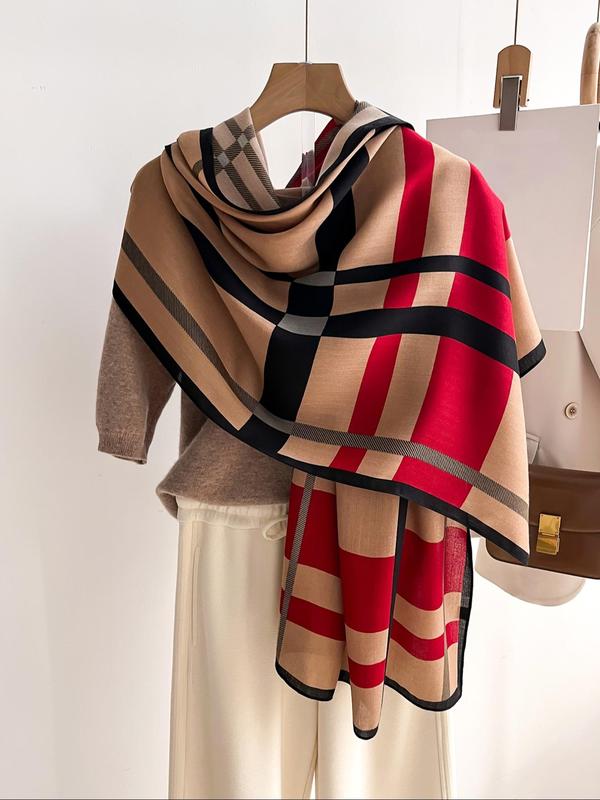 2024 New Style Plaid Pattern Scarf, Casual Soft Warm Long Shawl for Women & Men, Fashion Accessories for Daily Wear Dainty Gift for Your Love