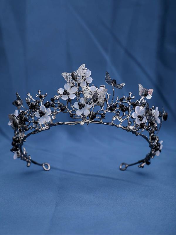 Butterfly & Flower Design Bridal Crown,  Elegant Artificial Crystal Decorated Bridal Headwear, Wedding Accessories for Bridal Party & Wedding