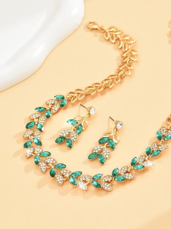 Women's Elegant Rhinestone Decorated Necklace & Dangle Earrings, Exquisite Trendy Jewelry Set, Fashionable Accessories for Party & Daily Clothing Decor