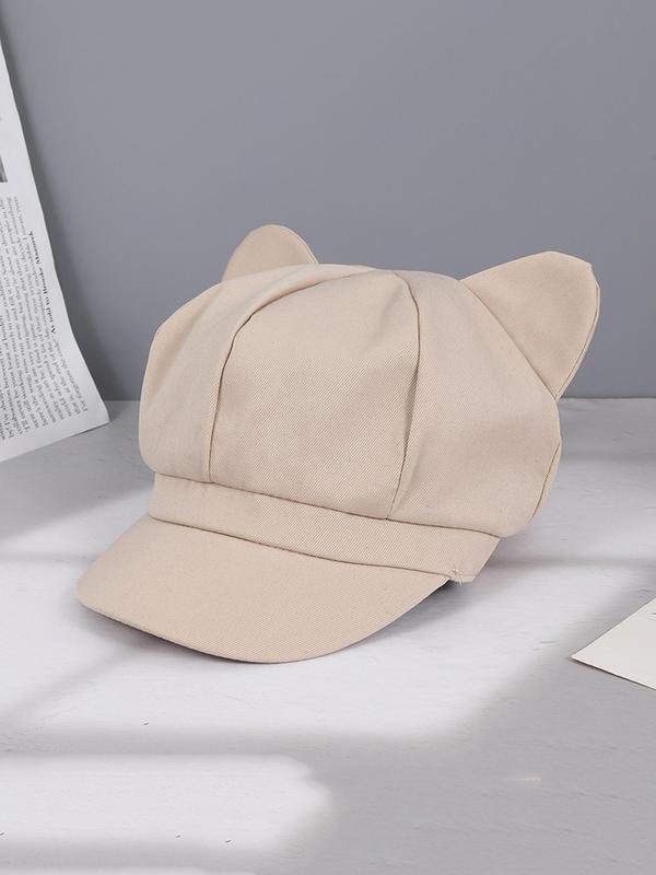 Women's Cute Cat Ear Design Baker Boy Cap, Casual Trendy Adjustable Hat for Women, Fashionable Hat for Fall & Winter for Women & Girls